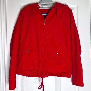 Larry Levine LL Red Sport Hooded Zip Windbreaker Jacket Size Small